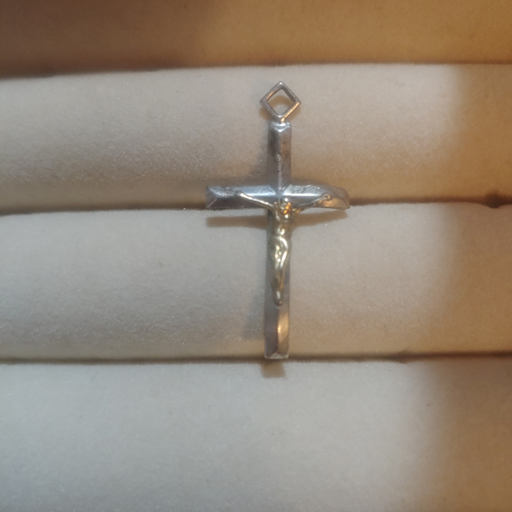 .925 Silver Cross Pendant With A 14k Gold Jesus